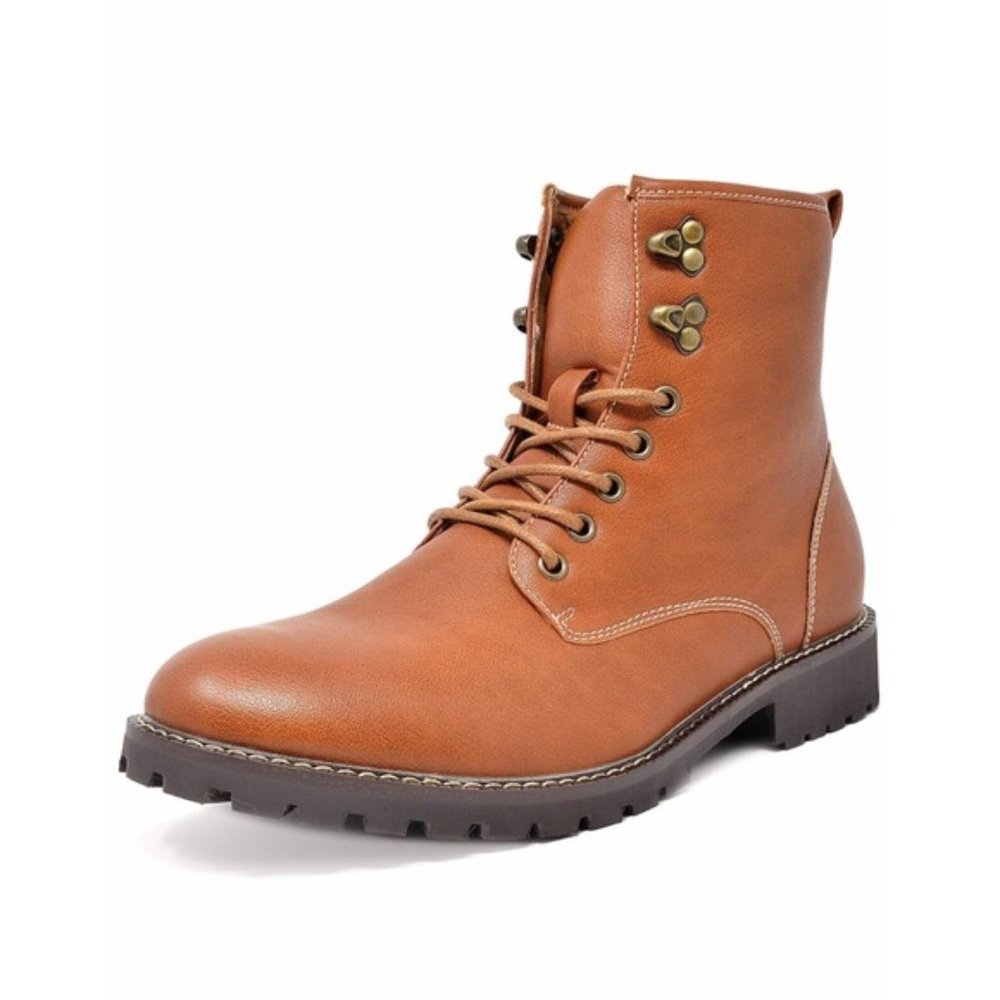 New Bruno Marc Men’s Size 11 Brown Combat Lace-Up Ankle Boots Motorcycle